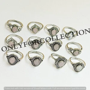 Rose Quartz Gemstone 925 Sterling Silver Plated Lot Handmade Fancy Fashion Rings - Picture 1 of 3