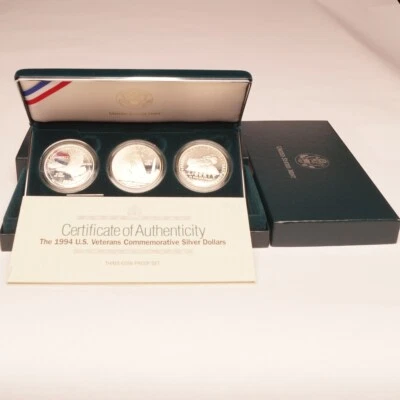 1994 U.S. Veterans Commemorative 3-Coin Proof Silver Dollar Set - Image 1 of 3