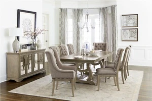 TRADITIONAL 9 PC FORMAL TRESTLE GREY BROWN DINING TABLE DININGROOM FURNITURE SET - Picture 1 of 10