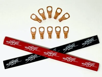 (10) 8 Gauge Copper Ring Terminals 3/8" BLACK/RED Heat Shrink Tubing LUGS - Image 1 of 4