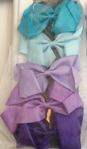 Hair Bows Girls 5 Pack Solid Shades Purple-Teal Gross Grain 5" Clip Style 3+ NEW - Picture 1 of 15