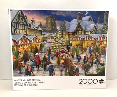 Buffalo Games 2000 Piece Jigsaw Puzzle Ali Corti Winter Village Festival - Image 1 of 4