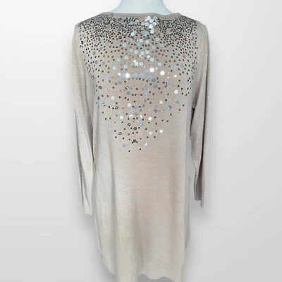 Elements Womens Size XL Long Sweater Top Lightweight Sequin Tan - Image 1 of 4