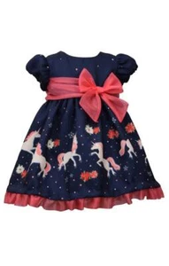 Bonnie Jean Baby Girls Dress Unicorn Magic Print Navy Ballerina Style - Picture 1 of 1