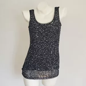 Classiques Entier Sleeveless Gunmetal Sequin Blouse Mesh Scoop Neck Whimsigoth - Picture 1 of 10