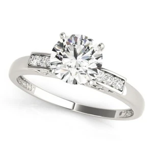1.09 Ct Round Cut Lab Created Diamond Engagement Wedding Ring 14K White Gold - Picture 1 of 12