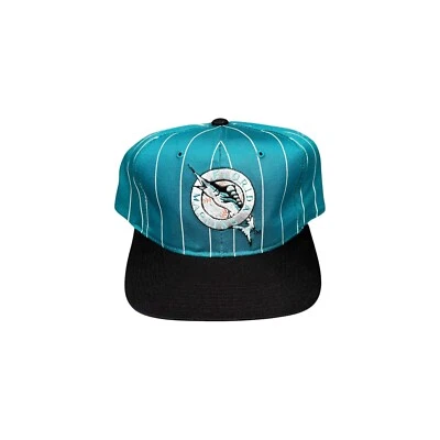 Vtg Rare MLB Florida Marlins Teal Pinstriped Starter Two Tone Snapback Hat - Image 1 of 4