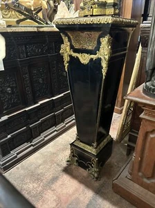 19TH  CENTURY  FRENCH ANTIQUE BULLE PEDESTAL COLUMN  , GILDED FIG. BRONZE , HUGE - Picture 1 of 12