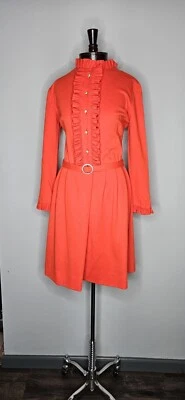 Vintage 1960s 1970s Lipstick Red Wool Dress With Rhinestone Buttons Size Medium - Image 1 of 4