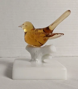 Brown Glass Bird On White Milk Glass Branch Base - Picture 1 of 7