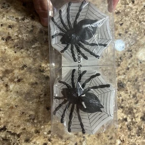 Halloween Spider Floating Candle Set of 2 Party Decor Black White Web Shaped - Picture 1 of 4