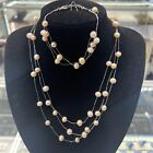 Real Freshwater Pearl Multi String Necklace And Bracelet Set Two Pieces Great
