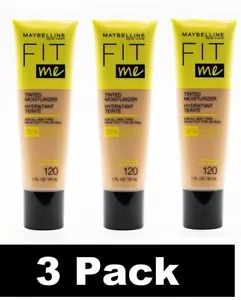 3 x MAYBELLINE 30ml FIT ME TINTED MOISTURIZER 120 WITH ALOE BRAND NEW - Picture 1 of 3