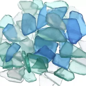Meeresglas für Handwerk Möwe Stücke Dekor flach mattiert meerblau weiß grün - Bild 1 von 8