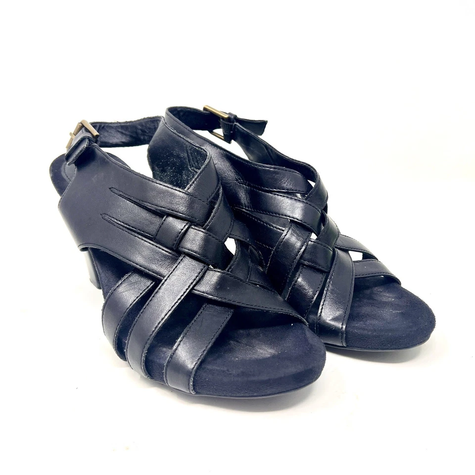 Giani Bernini Justyne Leather Heels Strappy Sandal Black Size 7.5 Block Heel - Image 1 of 4