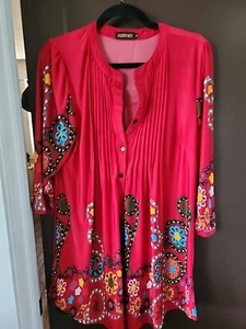 Reborn Womens Dress Size M RedFlower Print Cottage Core Prairie Core Hippy - Picture 1 of 5