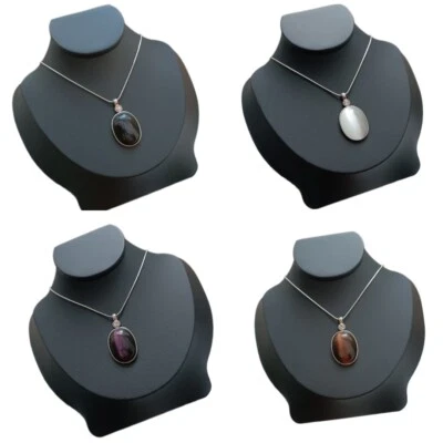 Damen filigran Kette ovaler Cabochon Stein Strass  Modeschmuck Farbwahl - Bild 1 von 4