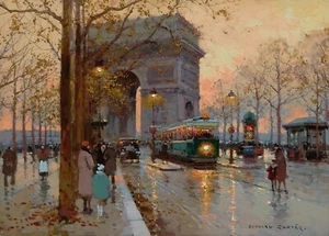 Arc de Triomphe and Avenue Friedland Painting Edouard Leon Cortes Reproduction - Imagen 1 de 3