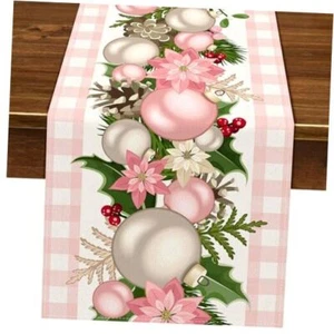  Runner da Tavolo Natalizio Rosa Bufalo Check Plaid Natale 13" x 72" Rosa e Bianco - Foto 1 di 6