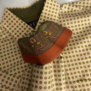 MINE Shirt Mens Medium Pink Green Long Sleeve Button Up Flip Cuff Classic Fit - Picture 1 of 11