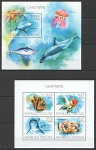 TG755 2013 TOGO FAUNA FISH & MARINE LIFE LA VIE DELFINI MARINI KB+BL MNH - Foto 1 di 1