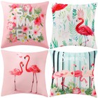 4 Pcs Flamingo Throw Pillow Covers 18 X 18 Inch Decorative Pink Bird Pillowca