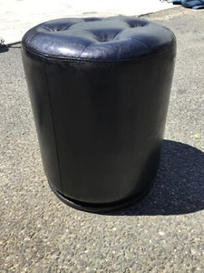 360° Swivel Foot Stool Round Ottoman Black Leather Very Nice 16” Tall x 14” W - Picture 1 of 7