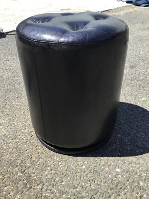 "Taburete de pie giratorio 360° redondo otomano cuero negro muy bonito 16"" de alto x 14"" W" Foto 1 de 4