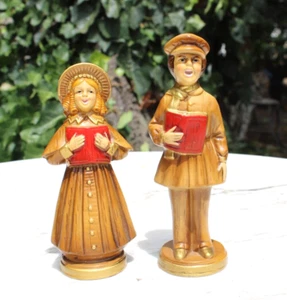 Vintage Japan Carolers Children Boy Girl Chalkware Figurines Victorian - Picture 1 of 13