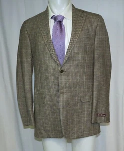 Hickey Freeman Beacon Mahogany Beige Plaid Two Button Sport Coat 40R NWT NOS - Picture 1 of 14