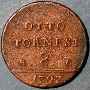 1797 Italian States NAPLES 8 Tornesi Ferdinando IV KM# 216 - Picture 1 of 2