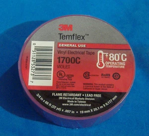 PREMIUM GRADE 3M TEMFLEX PURPLE VIOLET VINYL ELECTRICAL TAPE 3/4" X 66'   - Picture 1 of 5