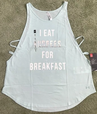NUEVO CON ETIQUETAS Under Armour I COME BURPEES FOR BREAKFAST Camisa Sin Mangas Gráfico Para Mujer LG Foto 1 de 4