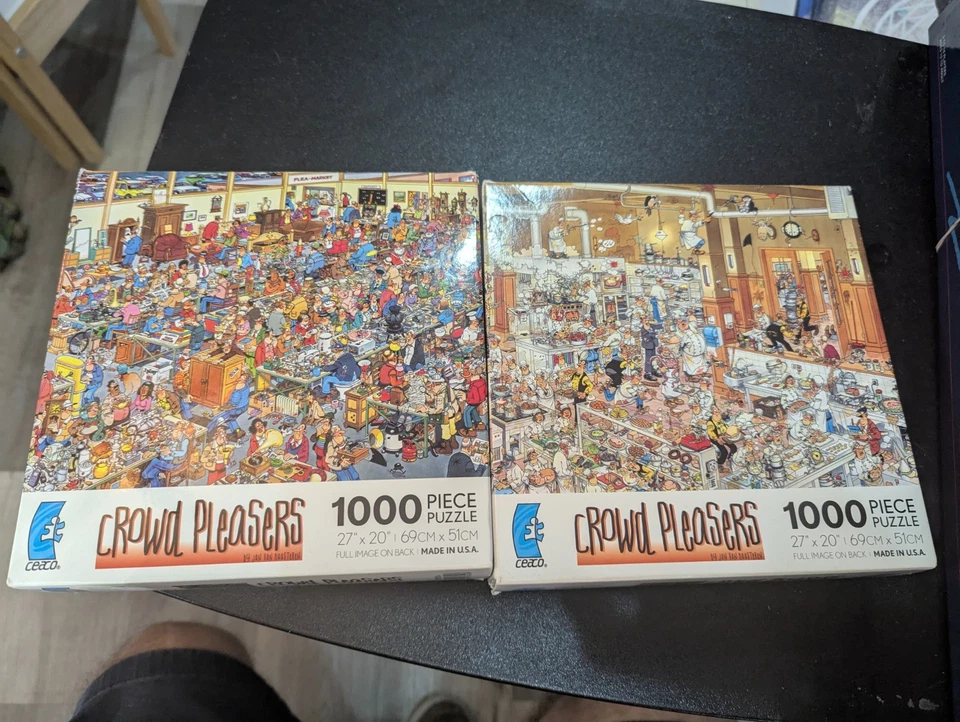 LOT of 2 1000 pc Puzzles CROWD PLEASERS THE ANTIQUE SHOW + THE KITCHEN UNCOUNTED - Image 1 of 4