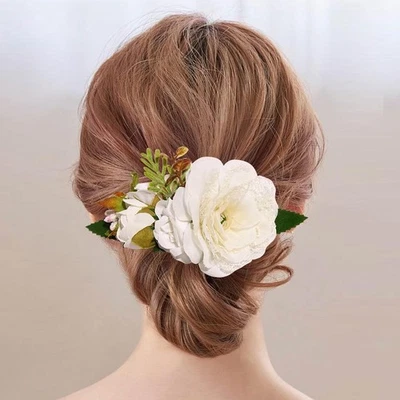 Elegante pinza de pelo con flores para mujer boda fiesta uso diario blanco Foto 1 de 4