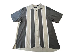 Nat Nast Shirt Beige Gray 100% Silk Bowling Y2K Camp Retro Rockabilly Mens Large - Picture 1 of 14