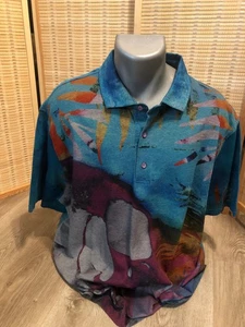 Robert Graham Men's Polo Short Sleeve Shirt Green Maroon SKULL Theme 3XL H346 - Picture 1 of 12