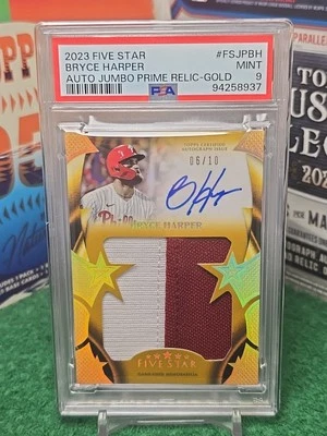 2023 Topps Five Star Jumbo Prime Relic Gold Auto /10 Bryce Harper #FSJPBH PSA 9 - Image 1 of 2
