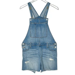 Old Navy XXL 18 Girls Light Wash Distressed Jean Shortalls  - Picture 1 of 11