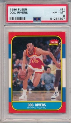 1986 FLEER #91 DOC RIVERS ROOKIE - PSA 8 NM-MT (SVSC) CENTERED! - Image 1 of 2
