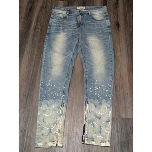 Hyper Denim Los Angeles Jeans Size 34 Paint Splatter Zipper Slim Fit Denim - Picture 1 of 6