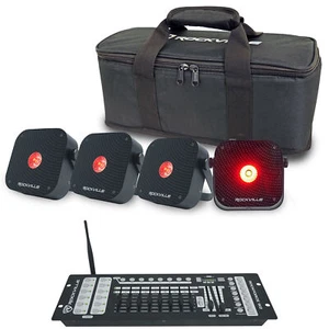 Rockville 4 PACK MINI RF1 V3 Black Rechargable RF DJ Wash Lights+Bag+Controller - Picture 1 of 12