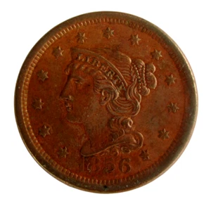 Braided Hair Large Cent 1856 Copper Circulated US Coin - Bild 1 von 3