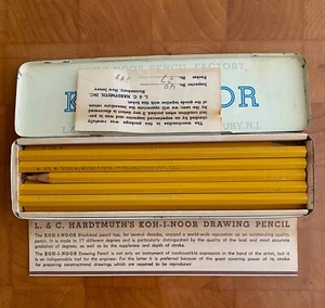 Vintage L&C Hardtmuth Koh-I-Noor 1500 5H Drafting Drawing Pencils w/Tin M125 - Picture 1 of 4