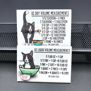 Tuxedo Cat Measuring Chart Magnet Set Handmade Kitchen Cooking and Baking Guide - Picture 1 of 12