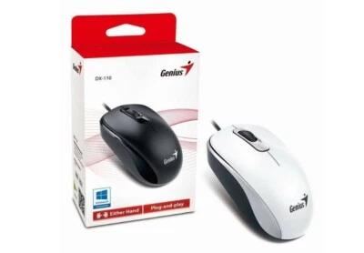 Mouse Optical Wired USB 1000 DPI Genius DX-110 White 3 Button Scroll Wheel - Image 1 of 3