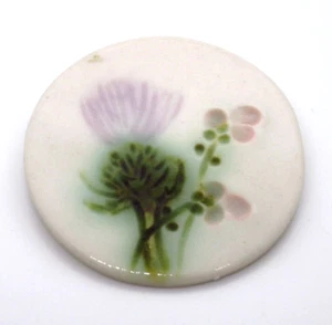 Hand-Painted Floral Pin Air-Dried Clay Signed by Artist Handmade Vintage - Picture 1 of 8