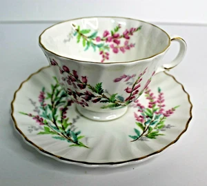 ROYAL DOULTON BELL HEATHER PINK FLORAL TEACUP AND SAUCER BONE CHINA ENGLAND - Picture 1 of 6
