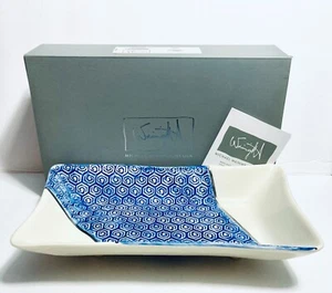 TAZÓN DE PATAS DE PORCELANA MICHAEL WAINWRIGHT VIENNA 10"/BANDEJA BANDAS DE PLATINO NUEVO EN CAJA - Imagen 1 de 6