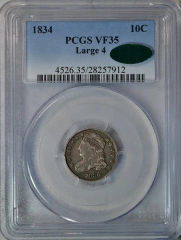 1834 Capped Bust dime, PCGS VF35 CAC..........Type Coin Company Cover